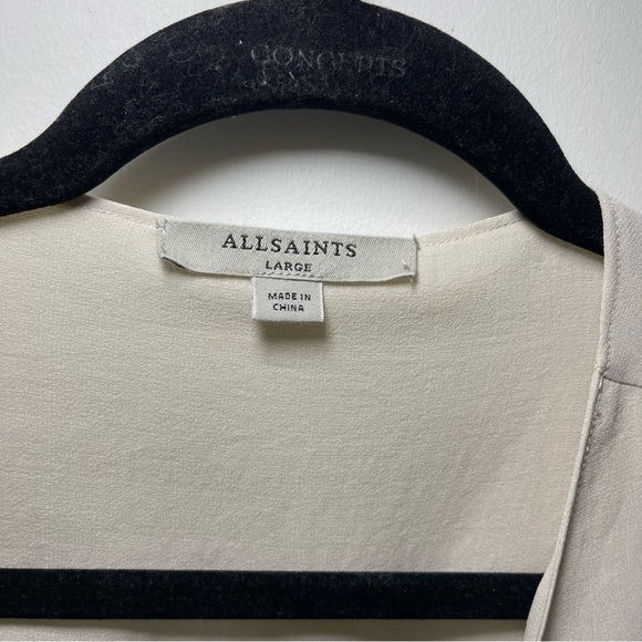 AllSaints Women’s Mia Wrap Blouse Beige Short Sleeve Tie Back minimalist Size L - Picture 3 of 7